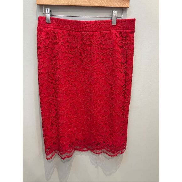 Elle 4 bright red pull on lace layered pencil skirt - Picture 2 of 6